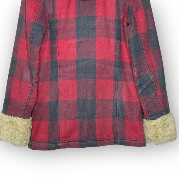Roxy Red Buffalo Plaid Faux Fur Grunge Goth Emo Y2K Jacket Skate Size Small - Picture 6 of 10